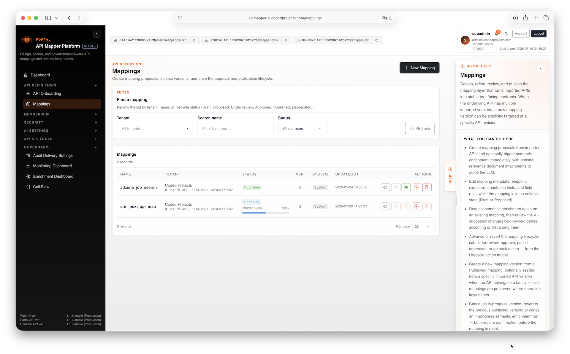 Mapping editor with versioned field transformation